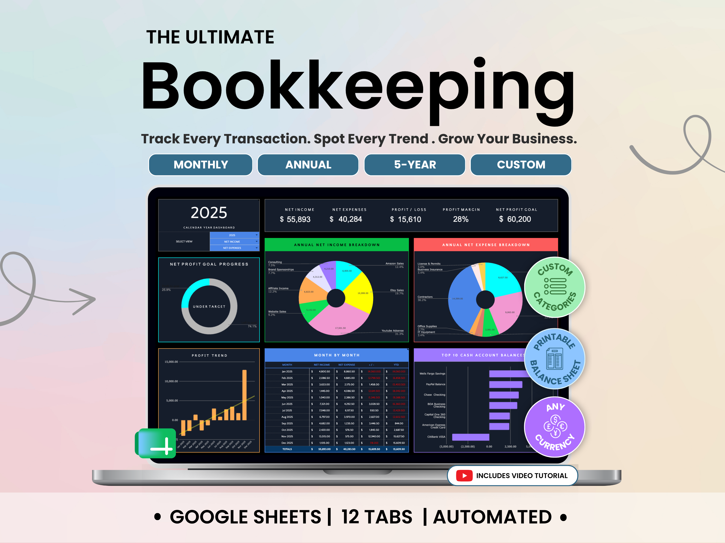 Small Business Bookkeeping for Google Sheets by Smart Kit Designs