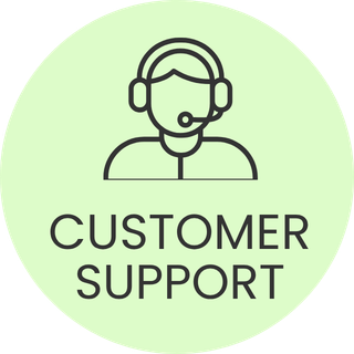 Icon of a person with a headset and 'Customer Support' text on a green circle