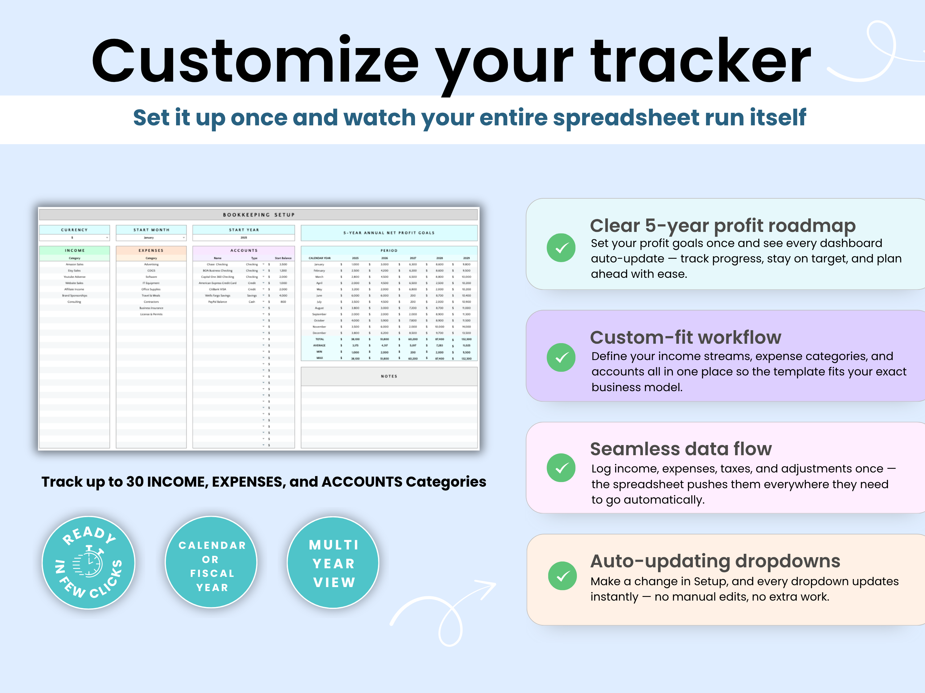 Customizable Bookkeeping Spreadsheet by Smart Kit Designs