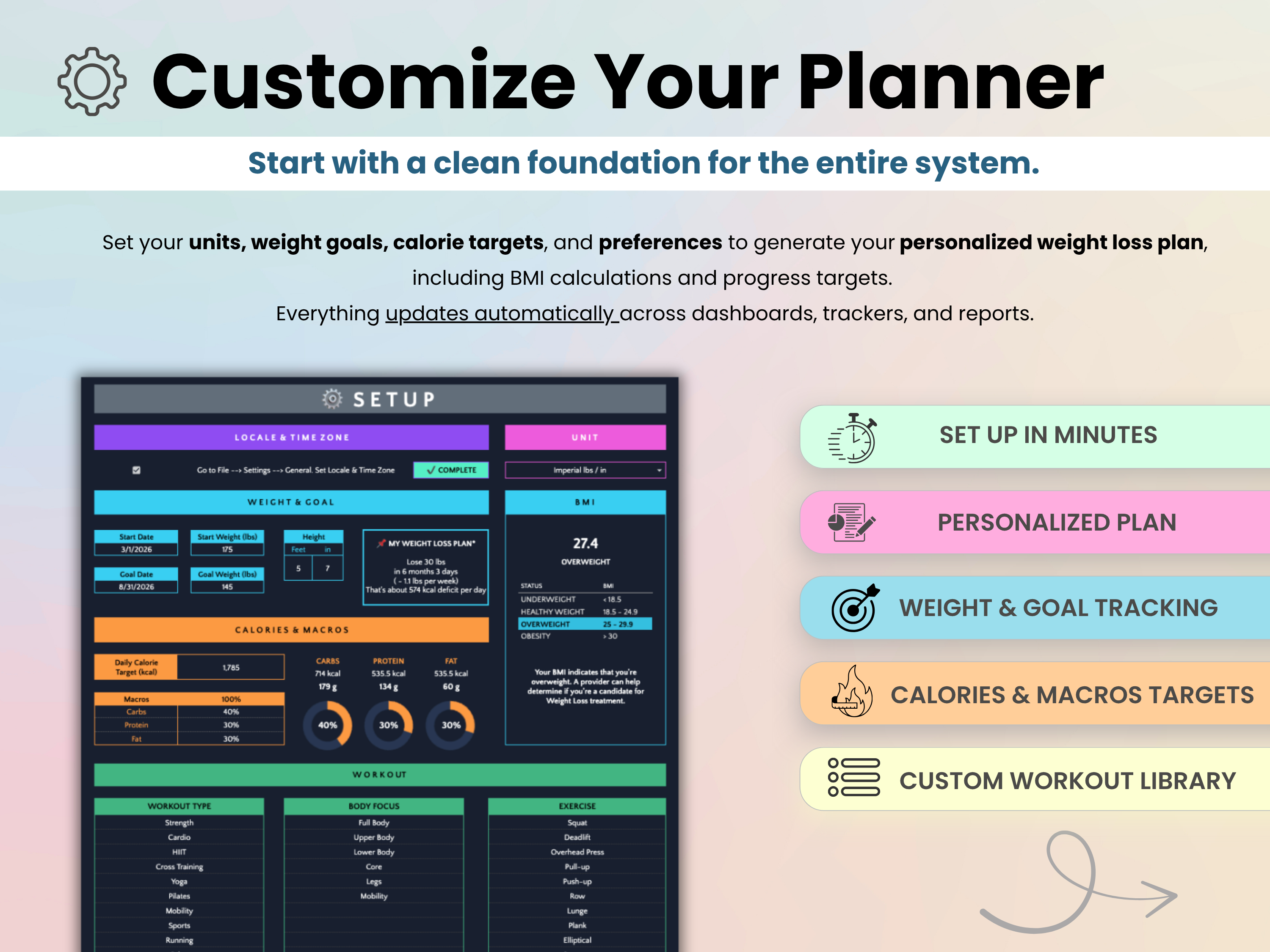 Customize your weight loss and workout planner