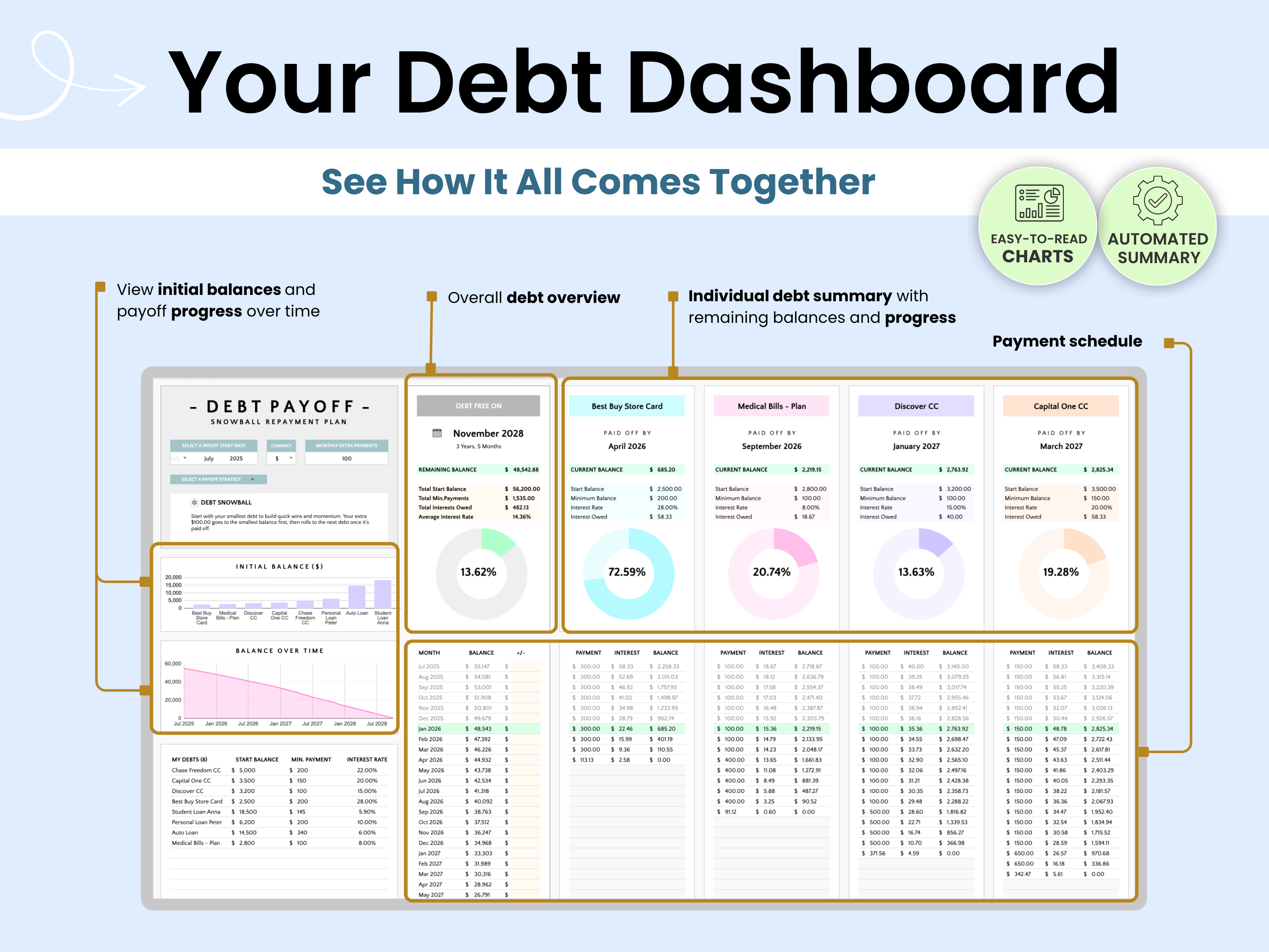 Debt payoff dashboard features