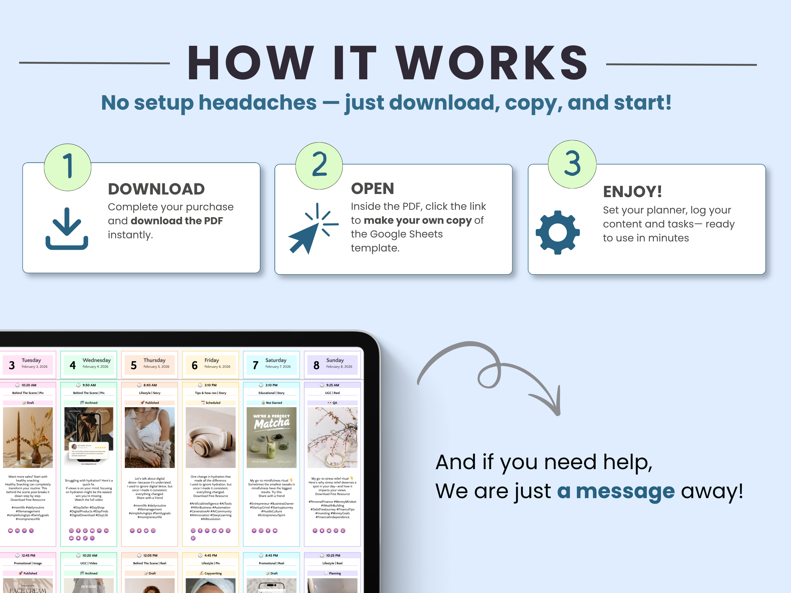 Step-by-step guide on how to use a product or service, displayed on a tablet screen.