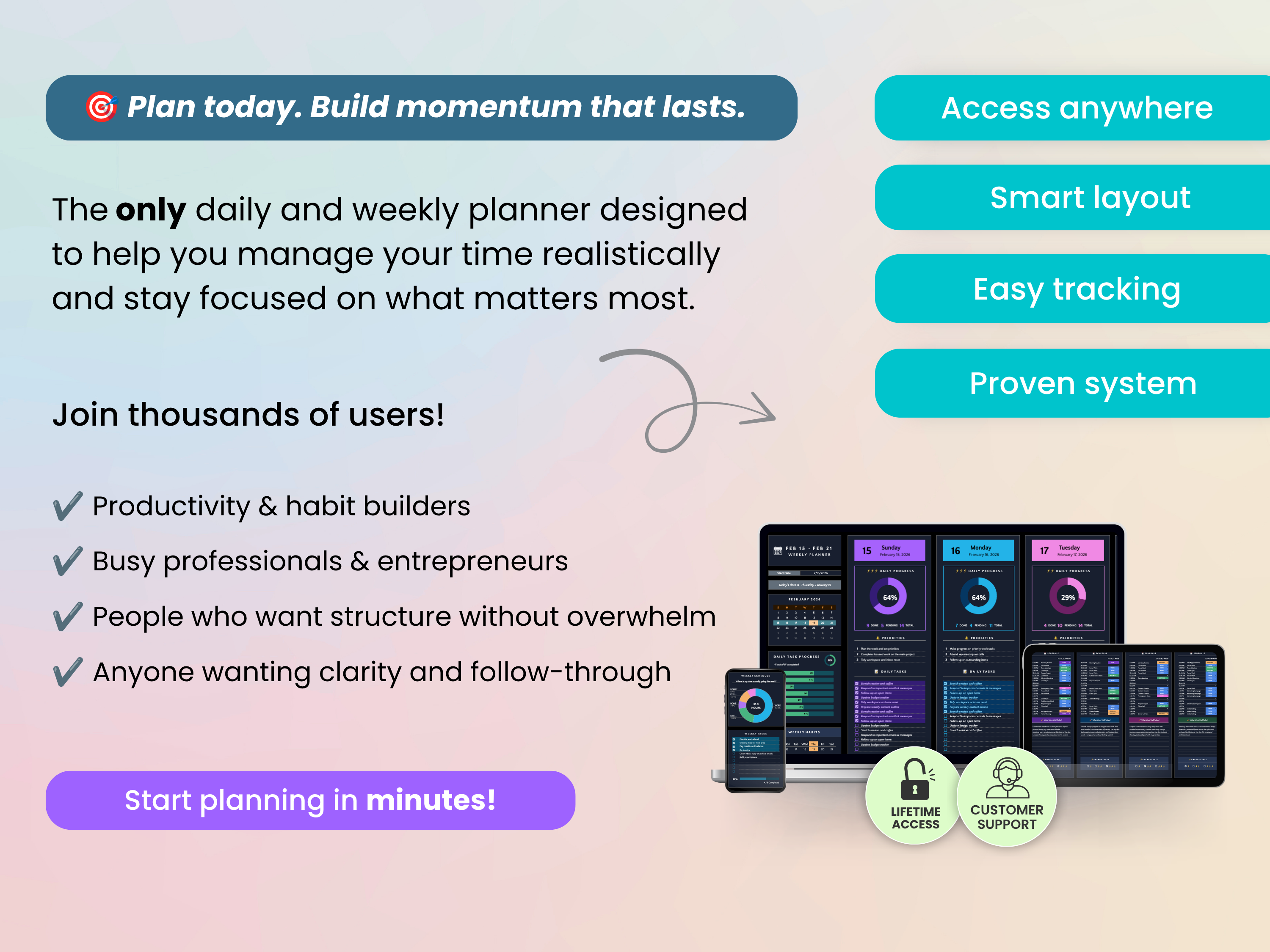 The only daily and weekly planner designed to help you manage your time realistically and stay focused on what matters most.