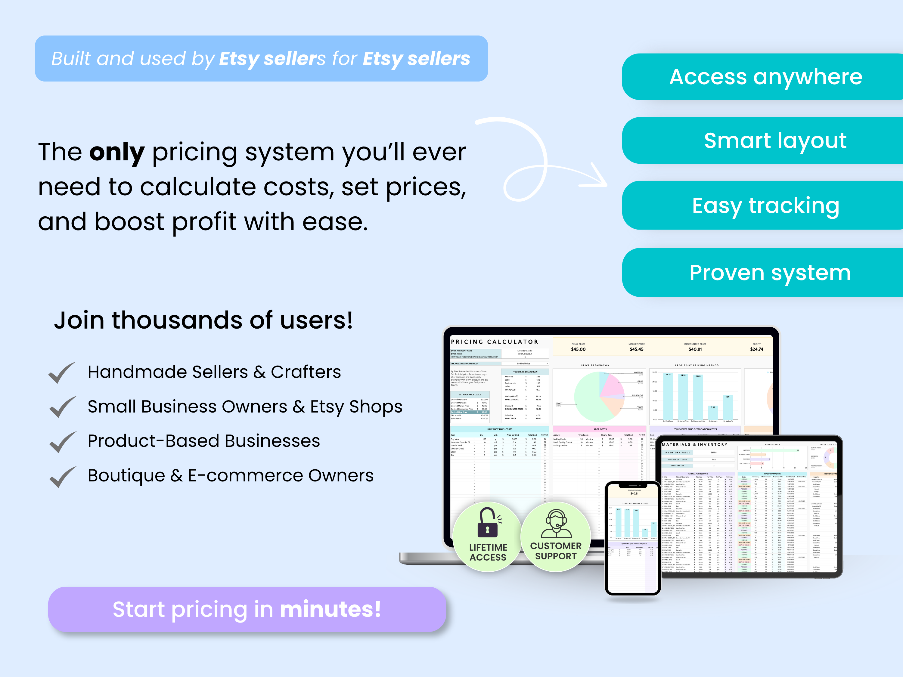 The only pricing system you’ll ever need to calculate costs, set prices, and boost profit with ease.