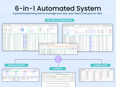 6-in-1 Automated System software interface with various planning tools on a light blue background
