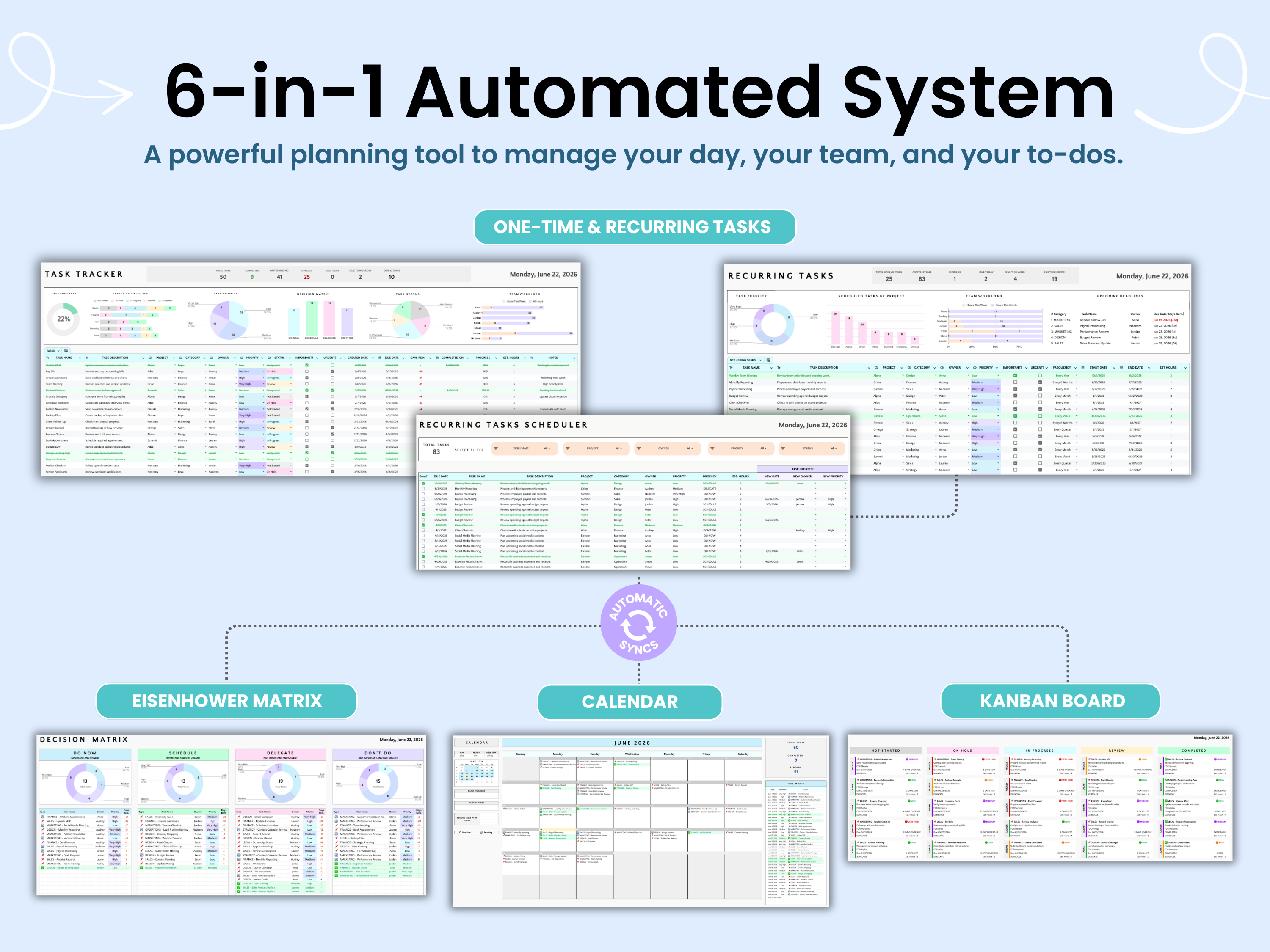 6-in-1 Automated system to track one-time and recurring tasks