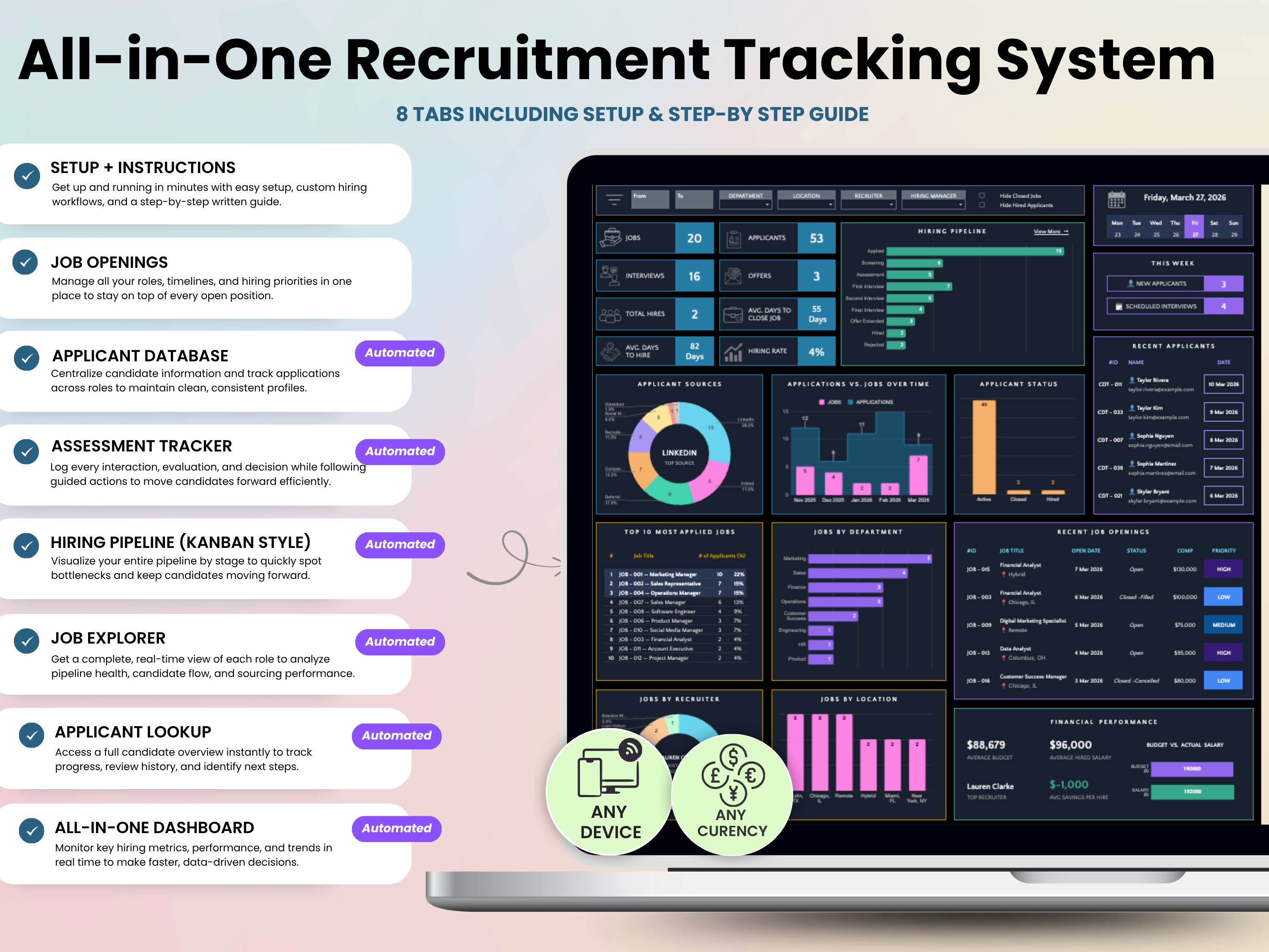 All-in-One Recruitment Tracking System with dashboard on a laptop screen