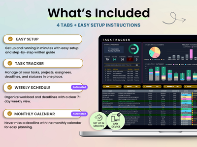 Task tracker software with setup instructions on a light pink background