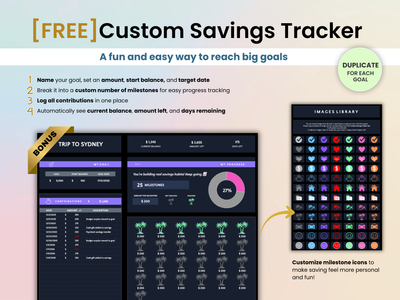 Custom Savings Tracker software with milestone icons on a light pink background