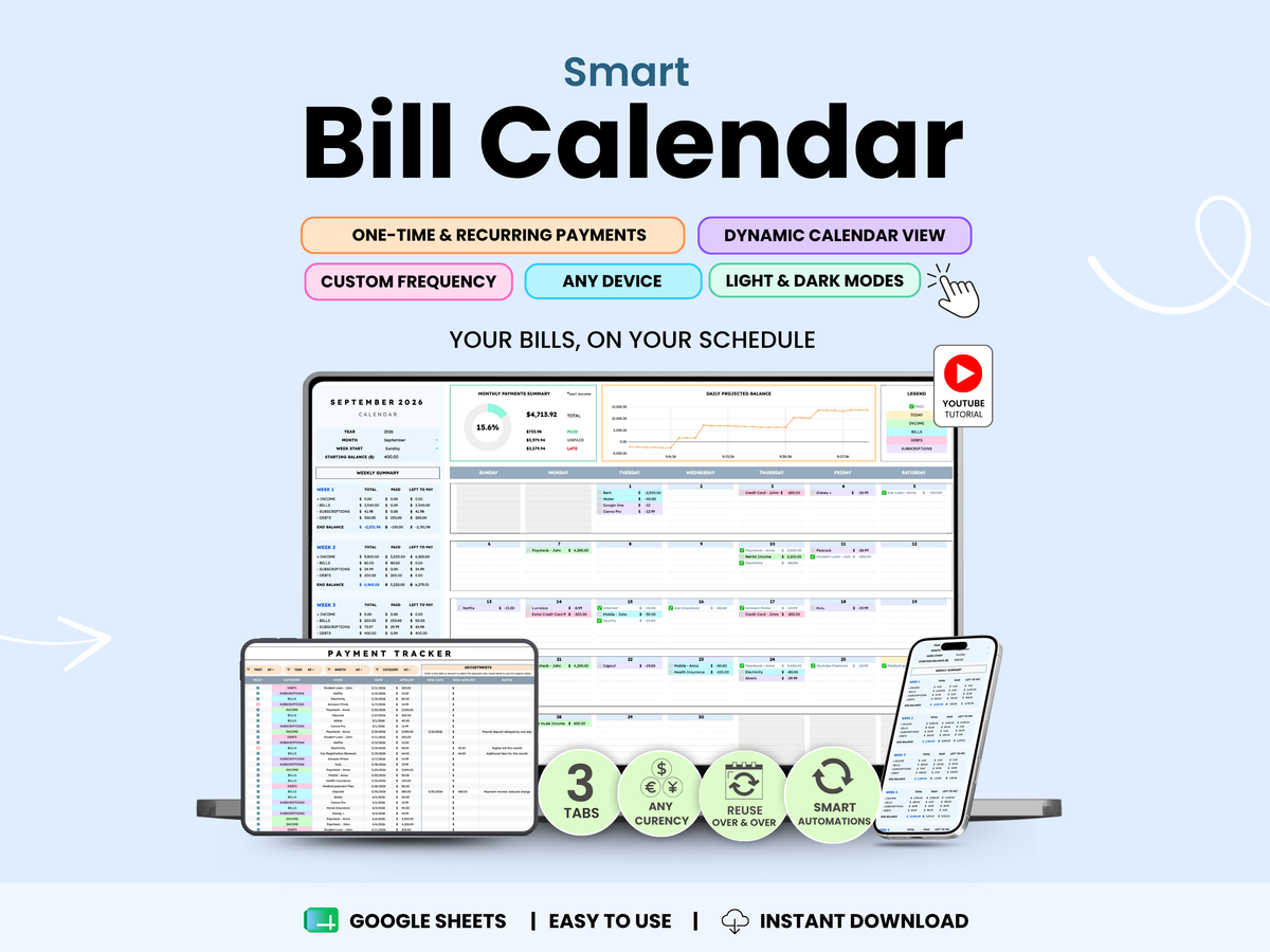 Smart Bill Calendar and Payment Tracker for Google Sheets