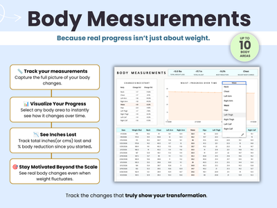 Body measurements tracker because real progress is not just about weight. track up to ten body areas