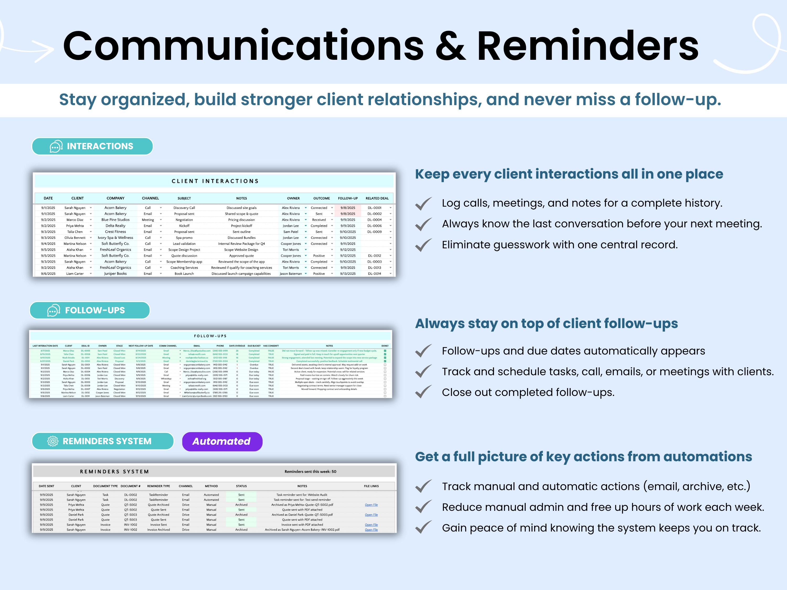Client communications and reminders - Client Tracker CRM 