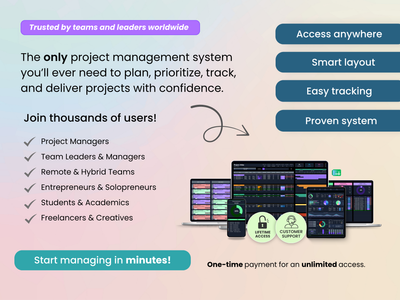 Advertisement for a project management system with text and graphics on a light background