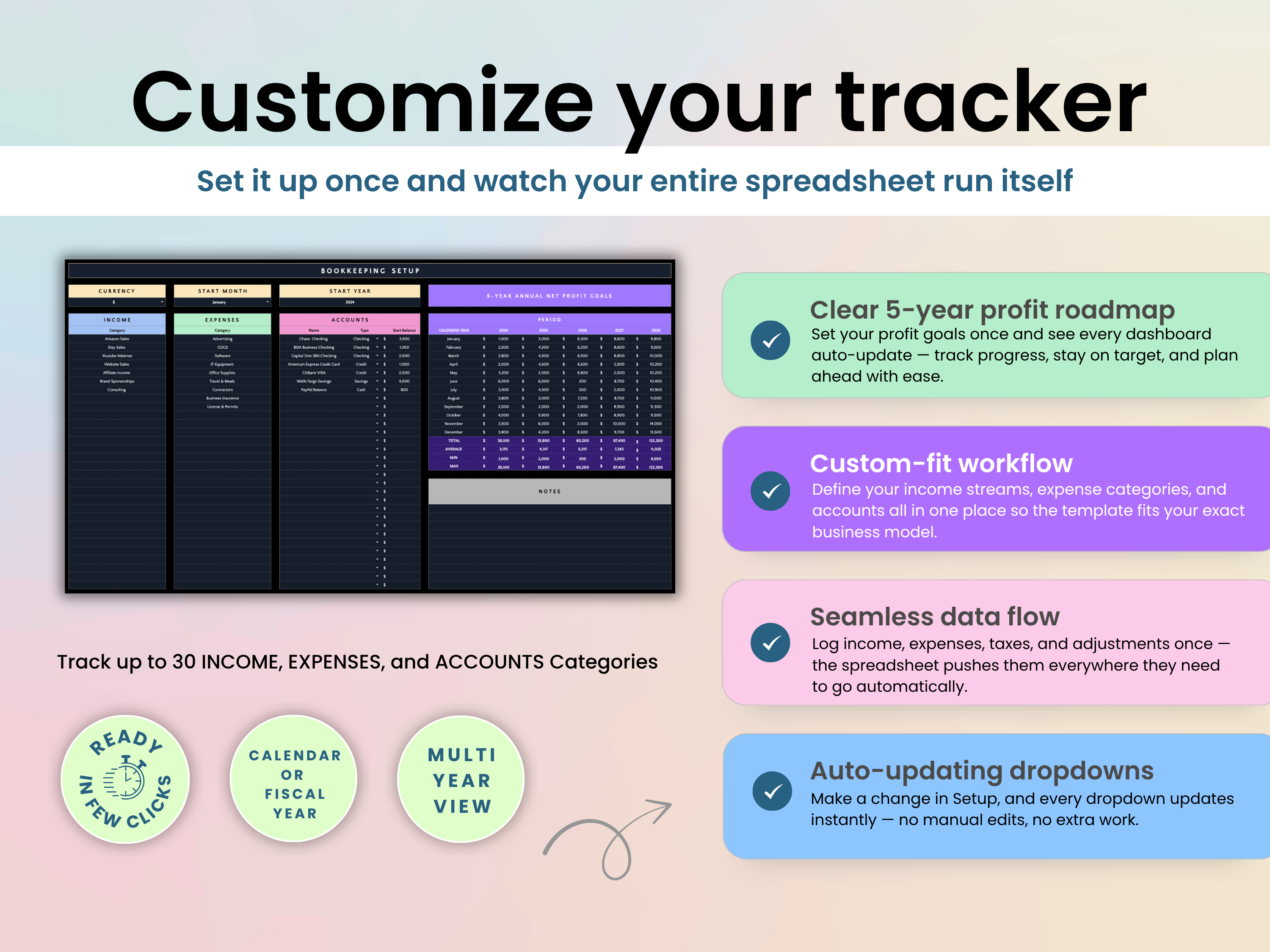 Customizable Bookkeeping Spreadsheet by Smart Kit Designs