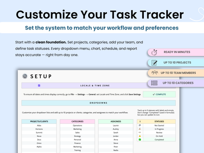 Task tracker setup page with customizable options on a light blue background