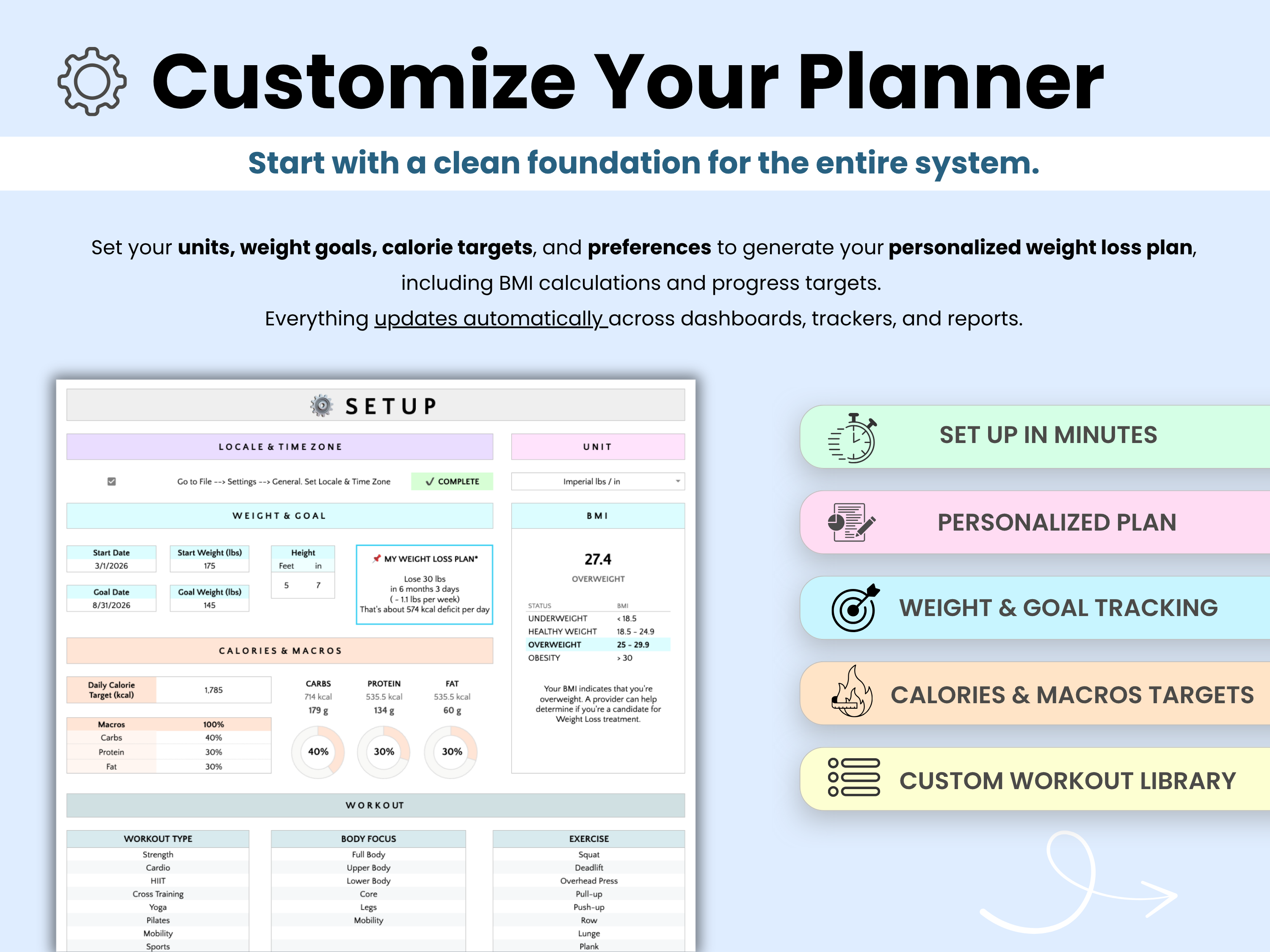 Customize your weight loss and workout planner