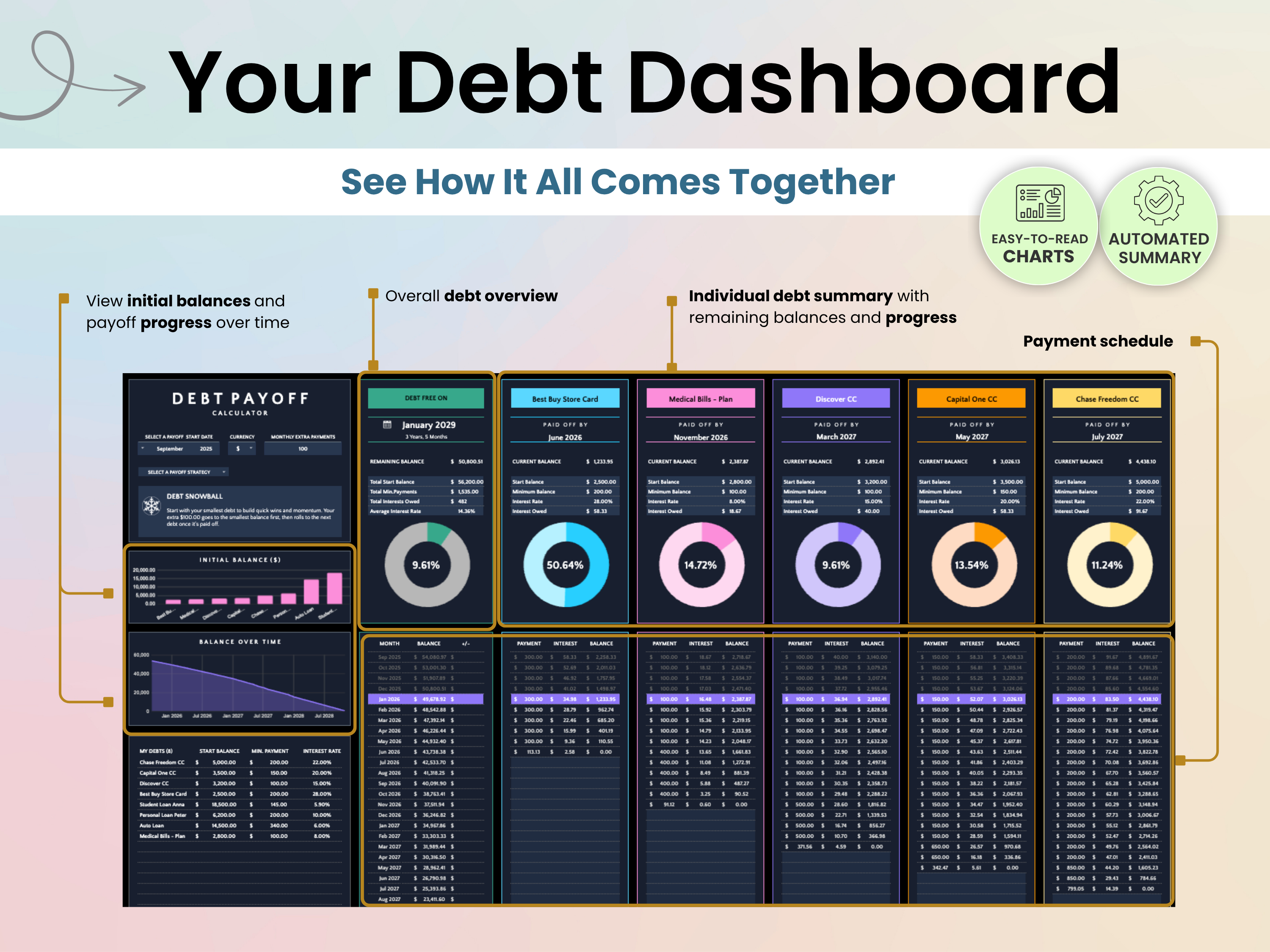 Debt payoff dashboard features