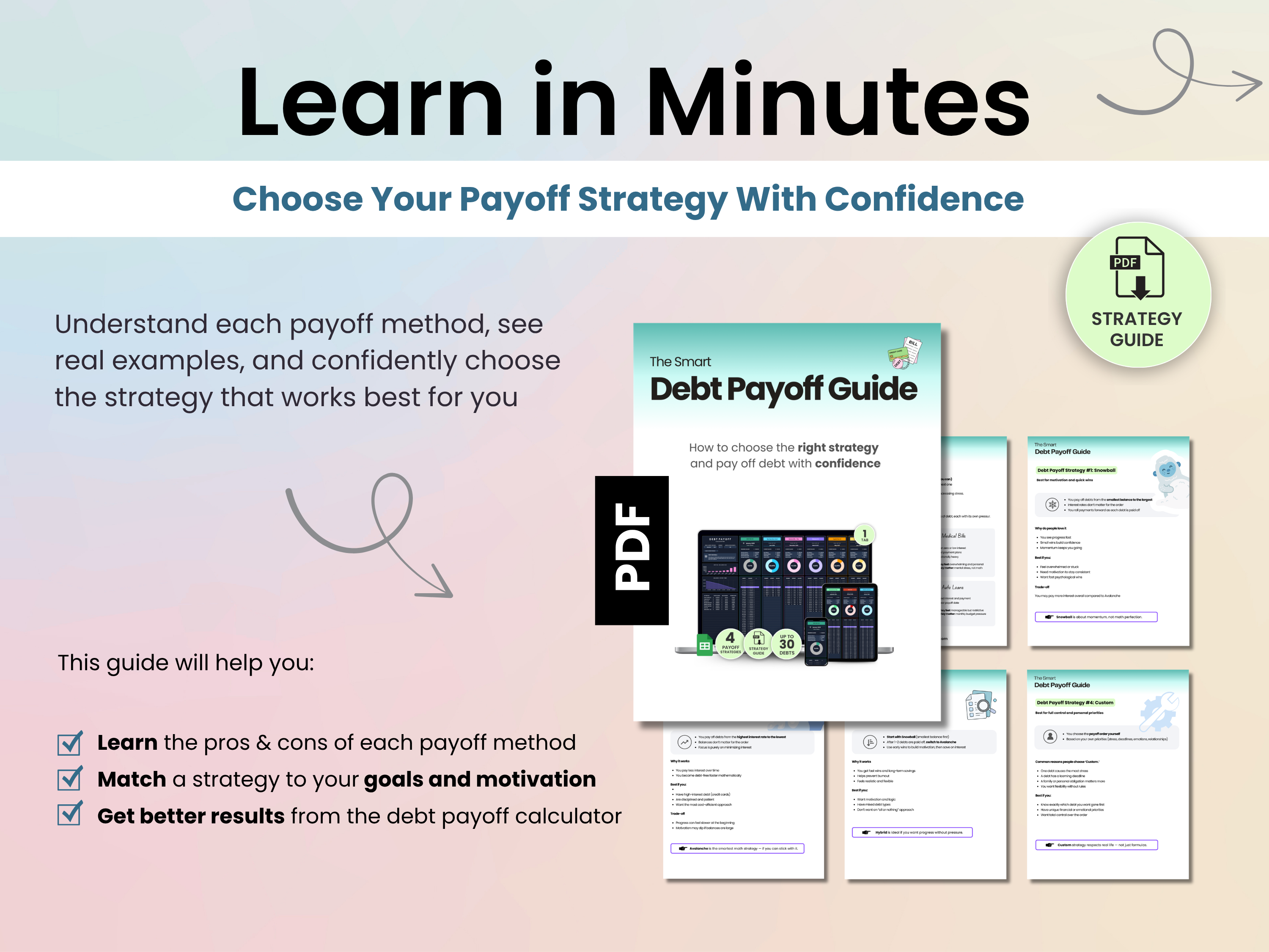 Debt payoff dashboard includes a strategy guide