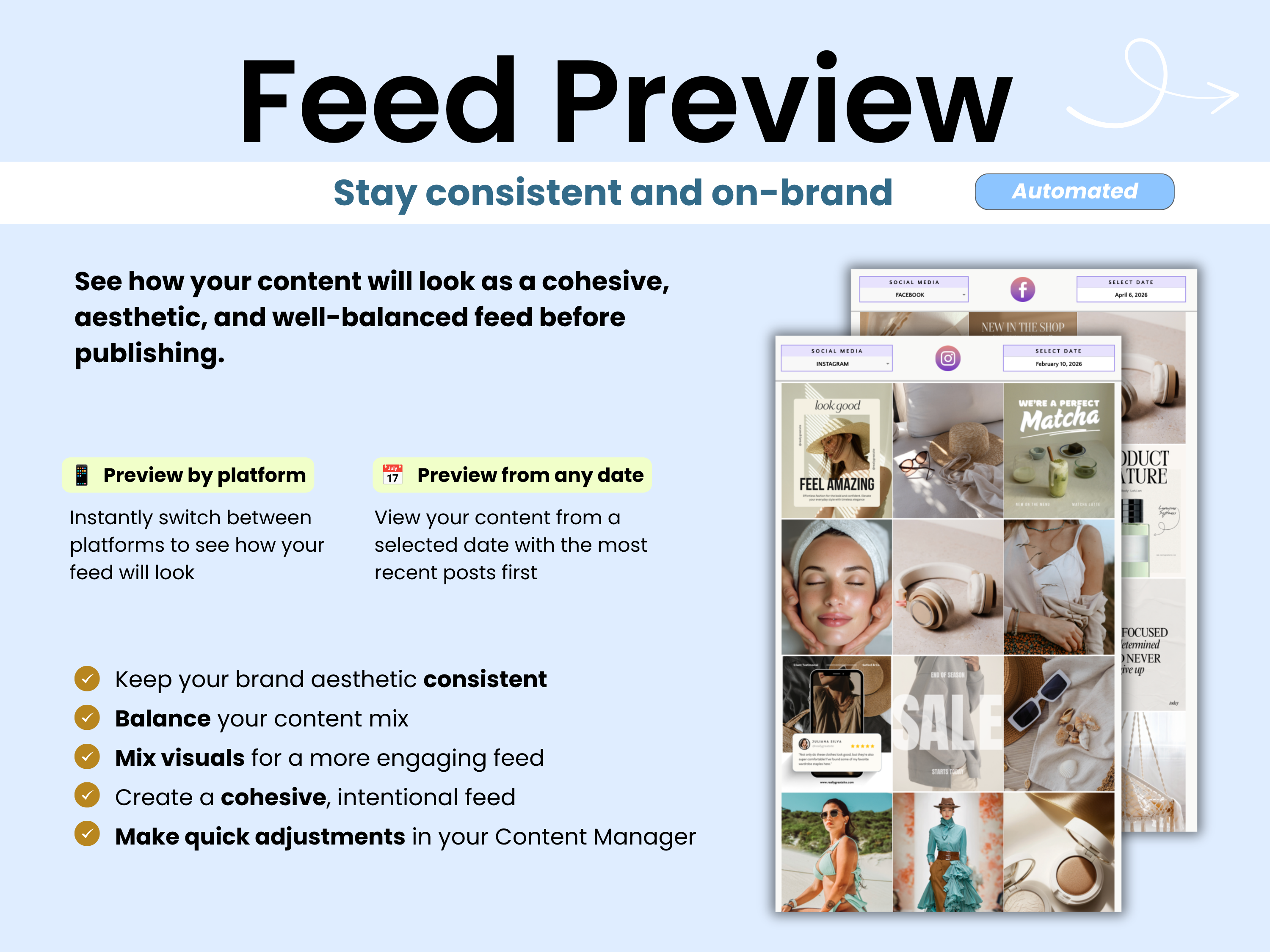 Feed Preview tool for social media content on a blue background