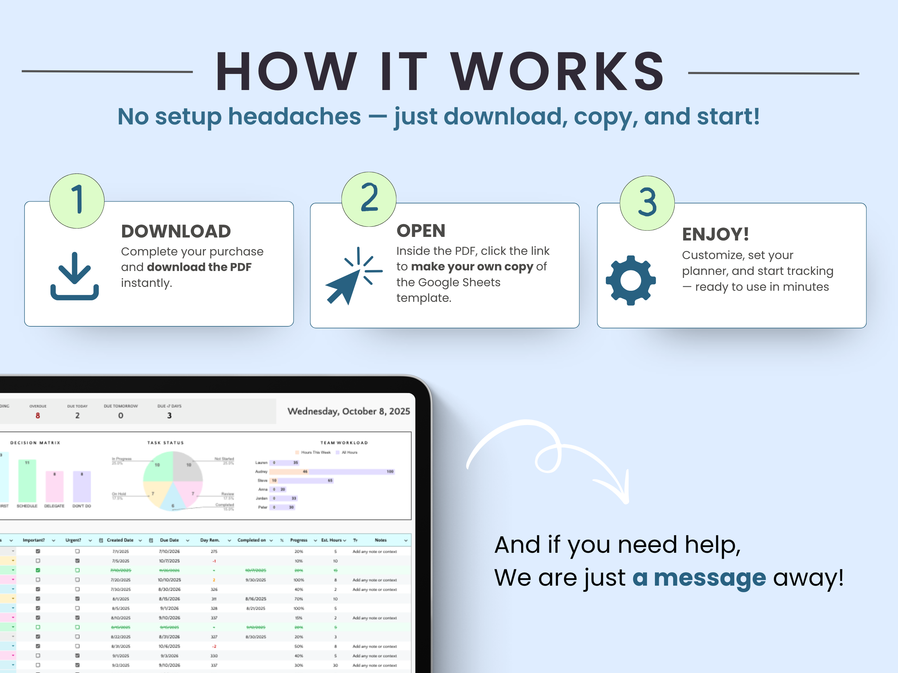 Step-by-step guide on how to use a digital planner software with a tablet displaying the software interface.
