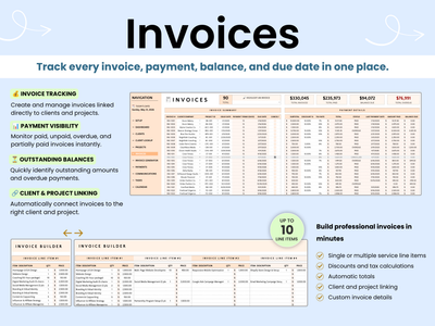 Invoices software interface with features and benefits listed