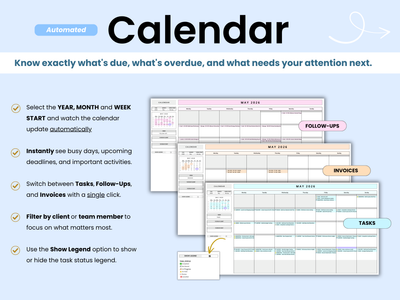 Calendar software interface with features and benefits on a light blue background