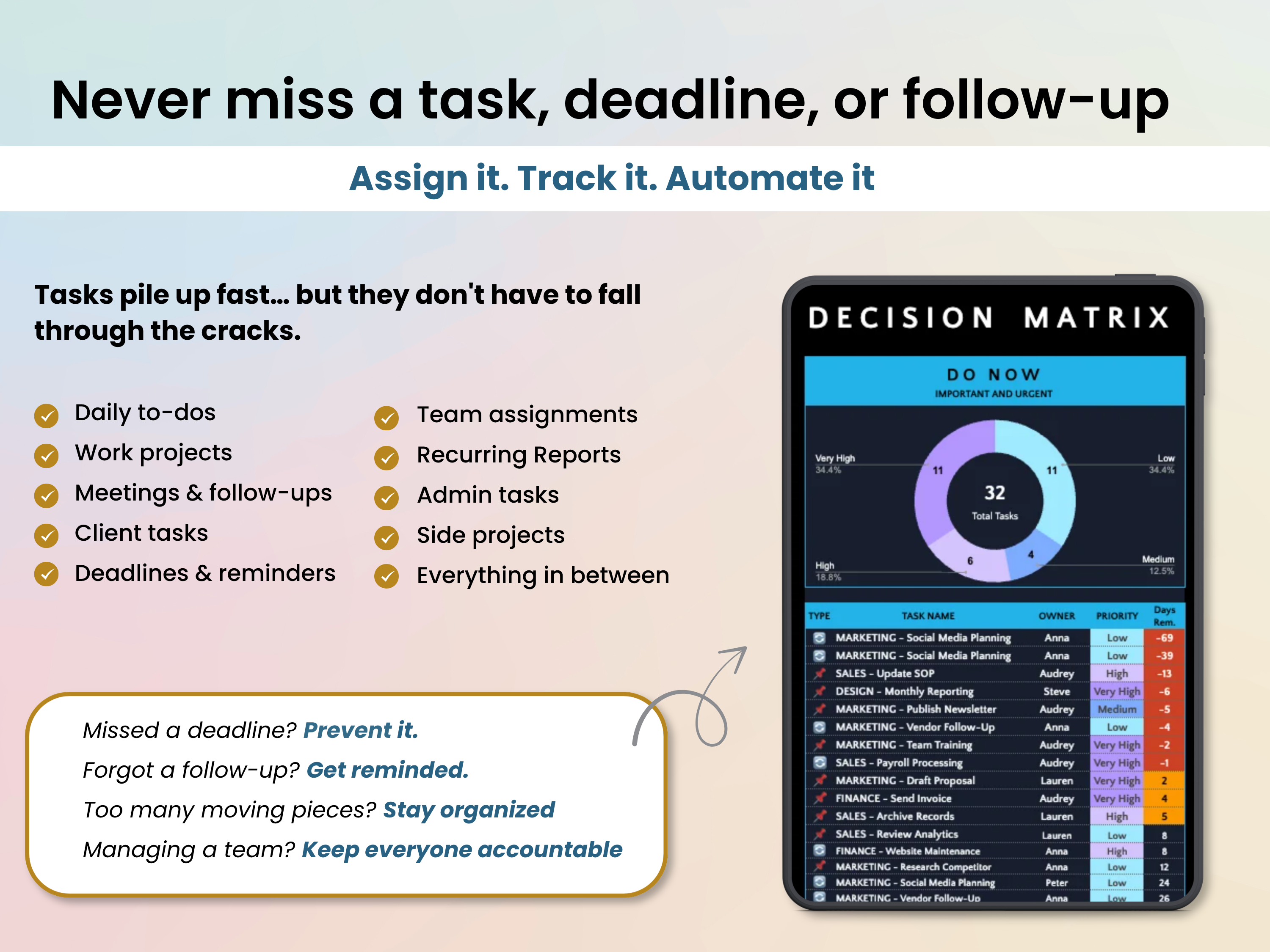 Never miss a task, deadline, or follow-up