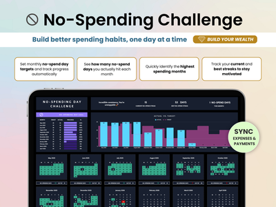 No-Spending Challenge app interface with graphs and statistics on a digital device.
