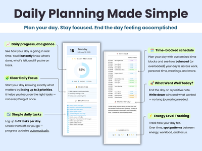 Plan your day. Stay focused. End the day feeling accomplished with daily panning cards