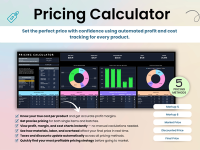 Pricing calculator software interface with charts and graphs on a light blue background