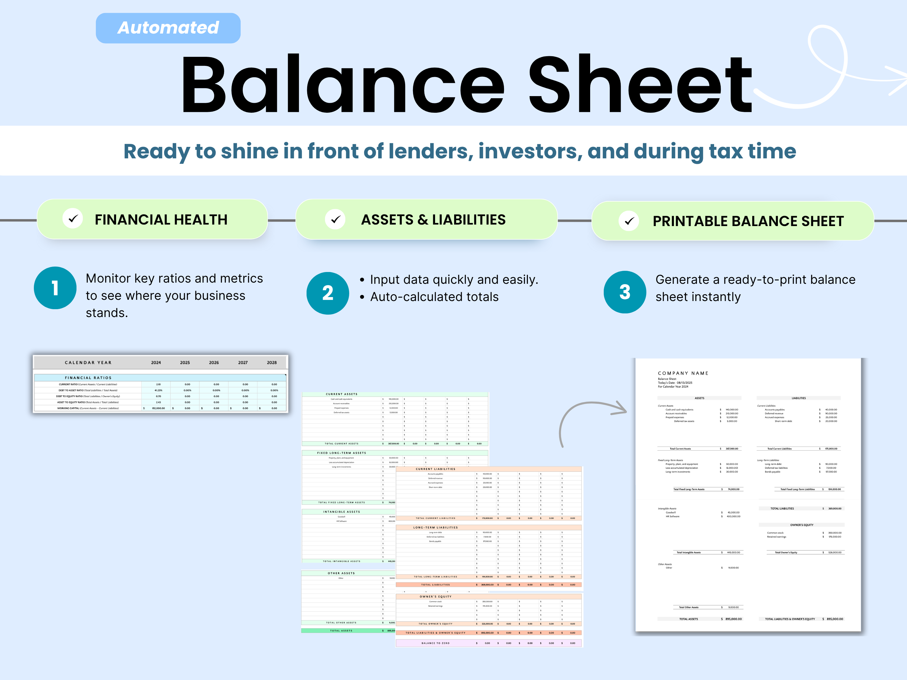 Printable Balance Sheet Bookkeeping by Smart Kit Designs