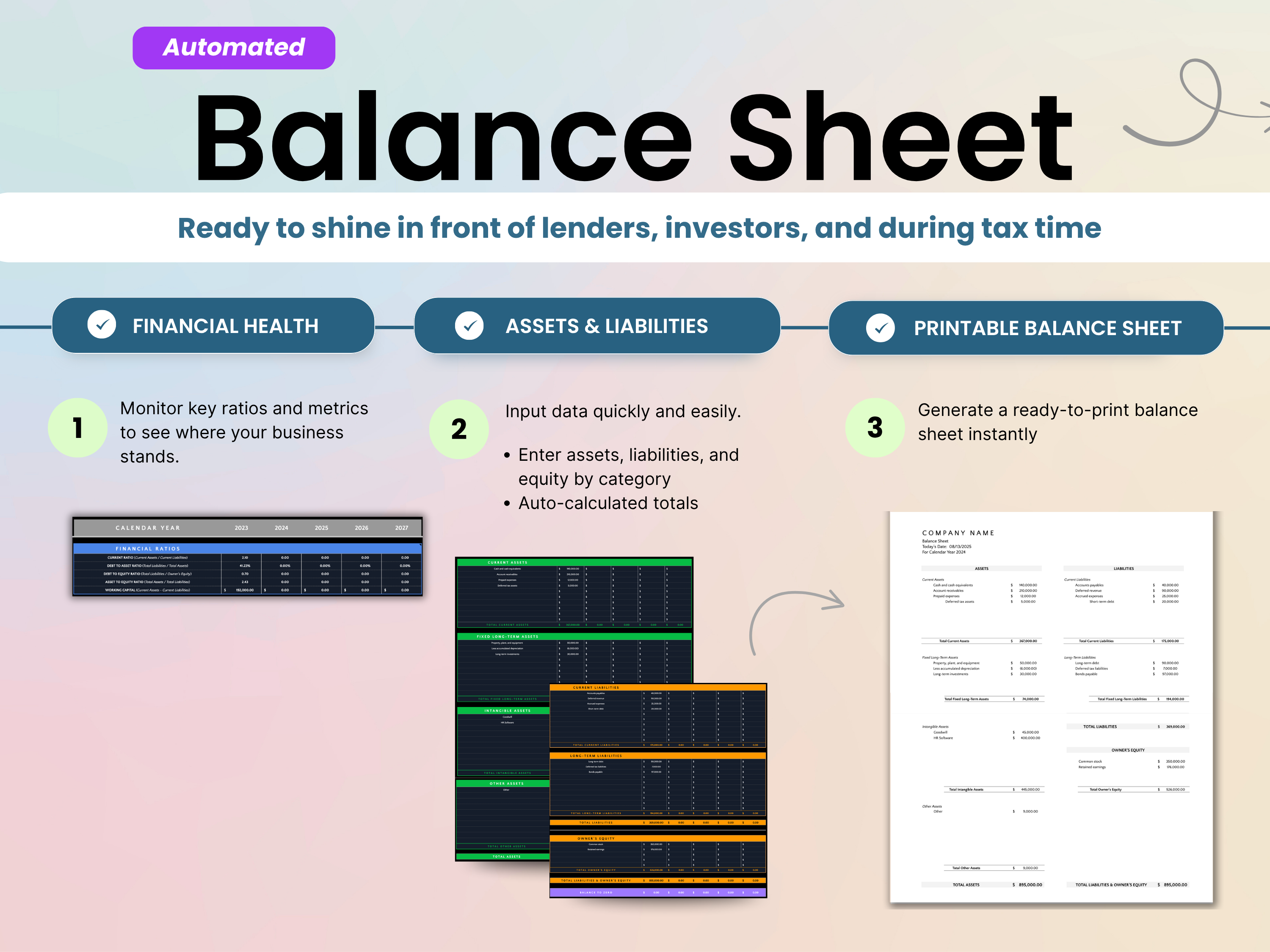 Printable Balance Sheet Bookkeeping by Smart Kit Designs