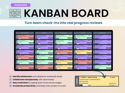 Kanban board with colorful columns on a gradient background