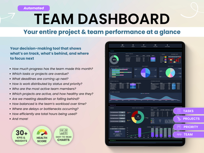 Team dashboard software with tablet displaying analytics on a light background