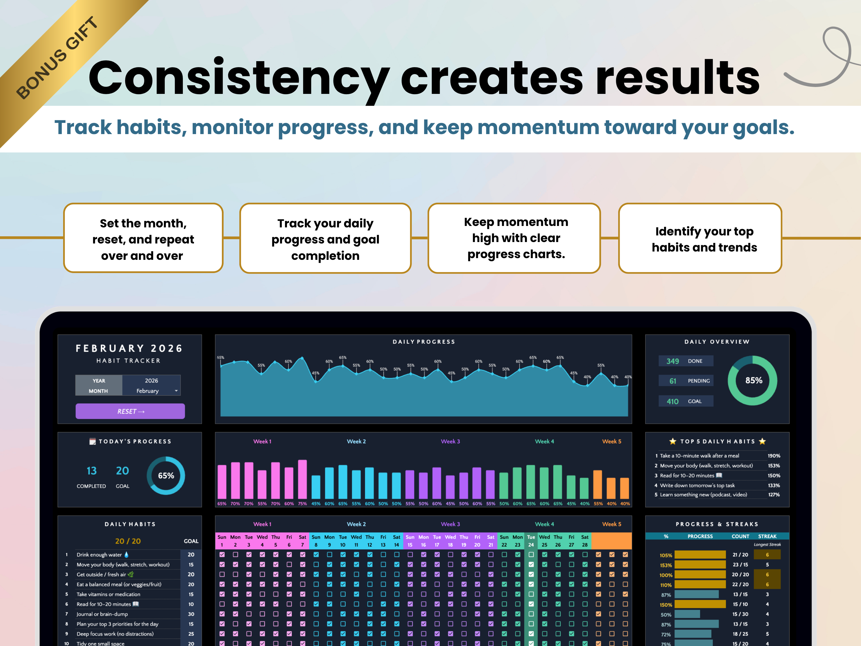 Reach your monthly goals with clear tracking and visual insights