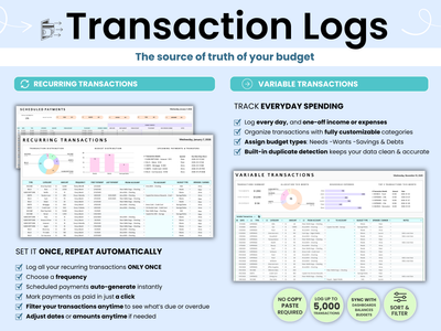 Screenshot of a financial application with transaction logs and budget tracking features.