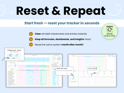 Reuse the habit tracker month after month with the reset feature