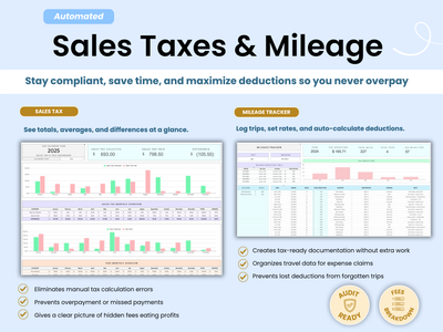 Sales taxes, fees, and mileage tracker bookkeeping by Smart Kit Designs