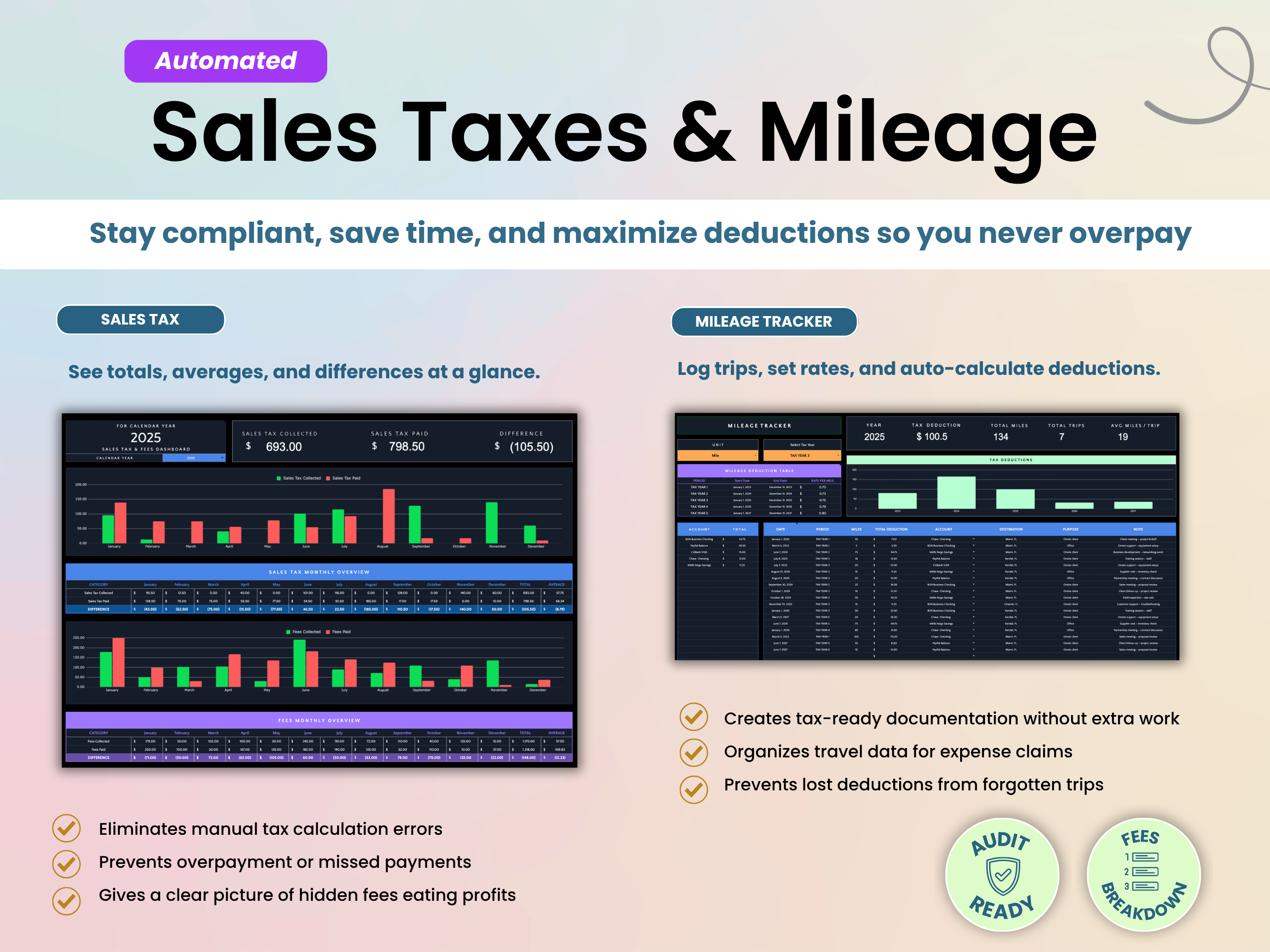 Sales Taxes & Mileage Tracker for Google Sheets