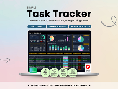 Task tracker software with a laptop displaying the software interface on a gradient background.