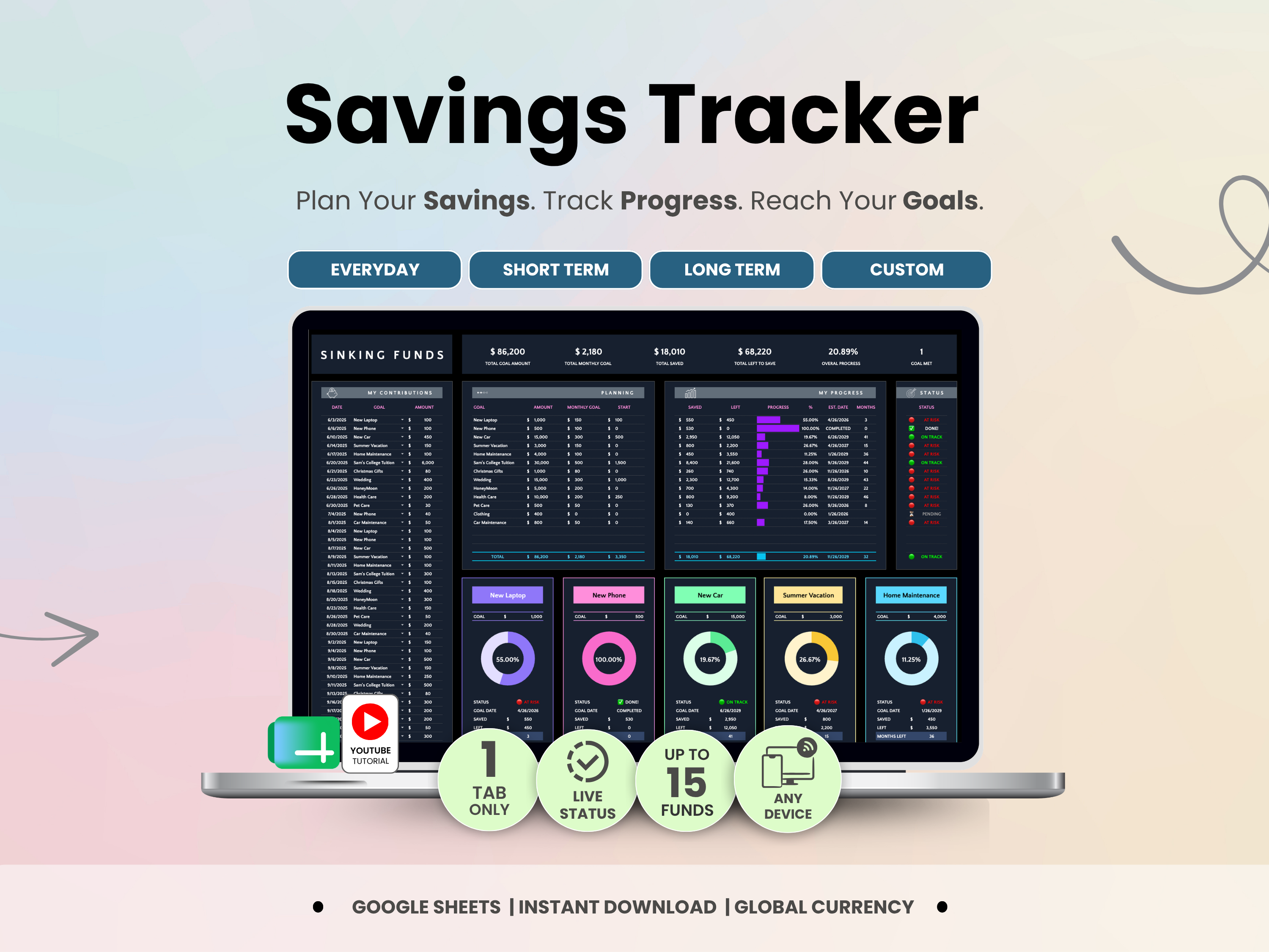Sinking Funds Savings Tracker Google Sheets