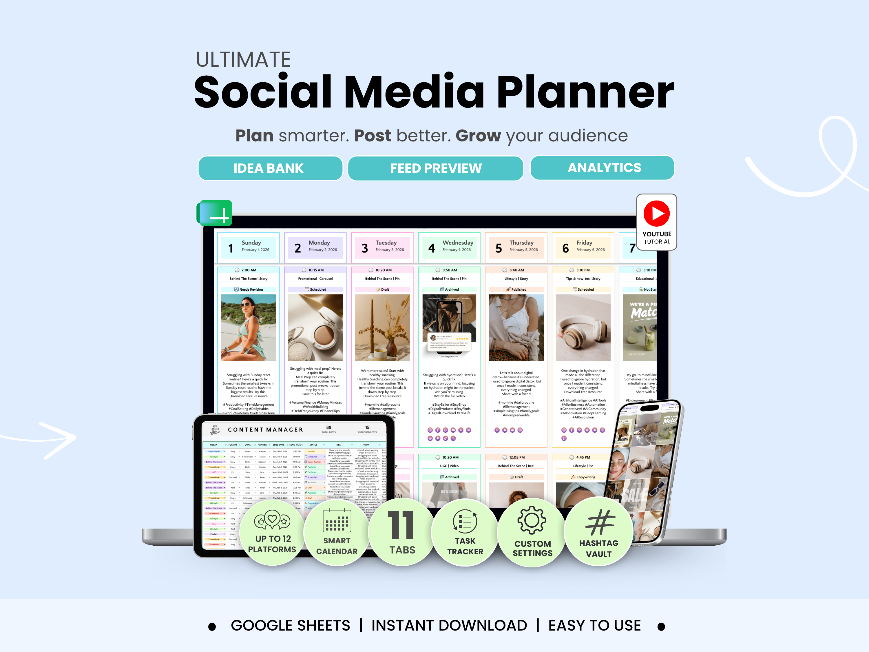 Social Media Content Planner Spreadsheet by Smart Kit Designs