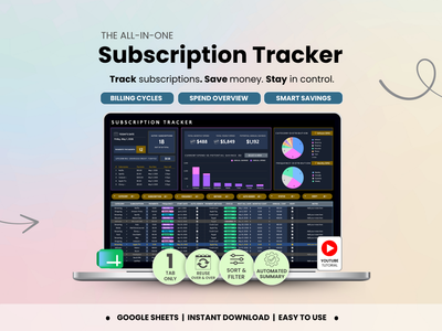 Subscription tracker Spreadsheet by Smart Kit Designs