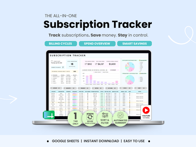 Subscription tracker Spreadsheet by Smart Kit Designs