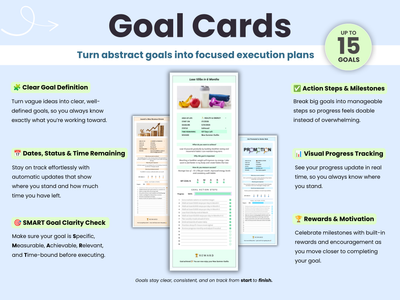 The Goal planner includes goal cards to help you turn abstract goals into focused execution plans