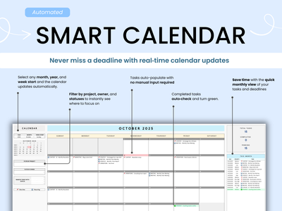 Smart calendar software interface with features and benefits highlighted