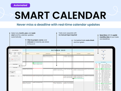 Smart calendar software interface with features and benefits highlighted