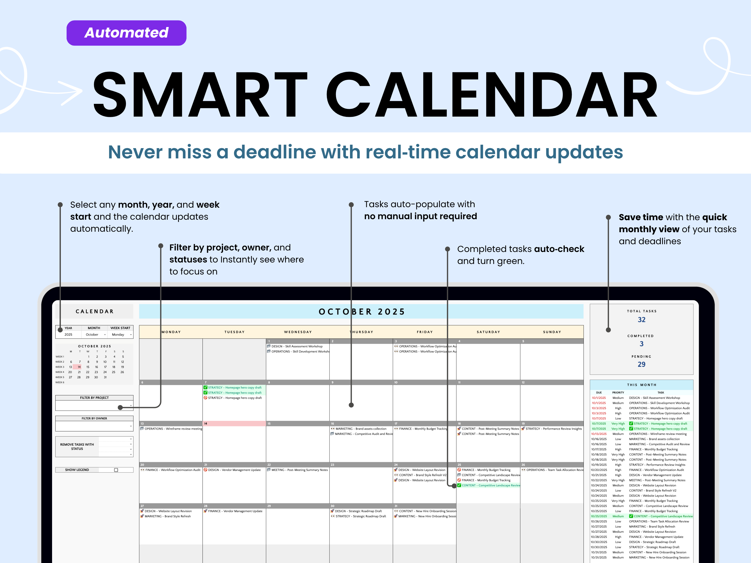 Never miss a deadline with real‑time calendar updates