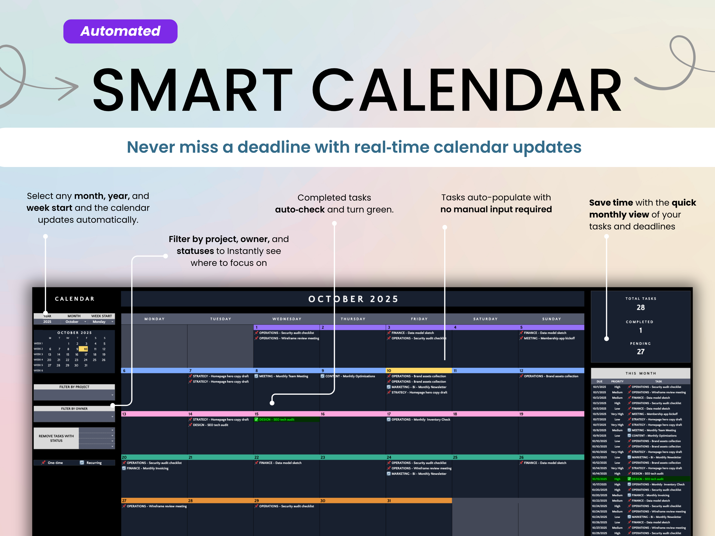 Smart calendar software interface with real-time updates and task management features.