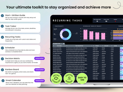 Task management software interface with features listed on the left